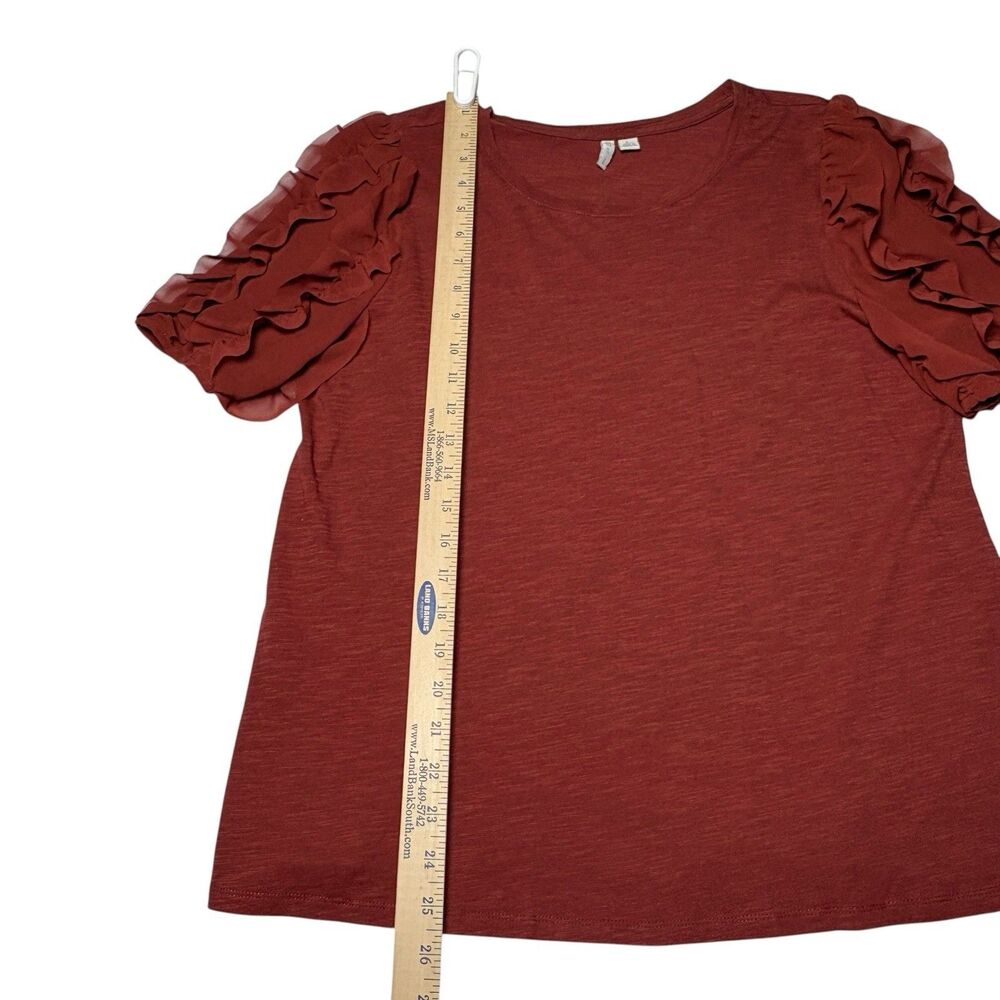 Cato Women’s Large Rust Ruffle Sleeve Pullover Top Short Sleeve Casual Blouse - Picture 5 of 8